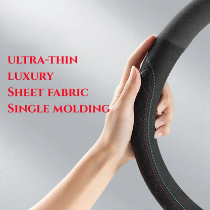 Universal Suede Leather Steering Wheel Cover – Breathable Anti-Slip Car Accessory for 37-38cm Wheels