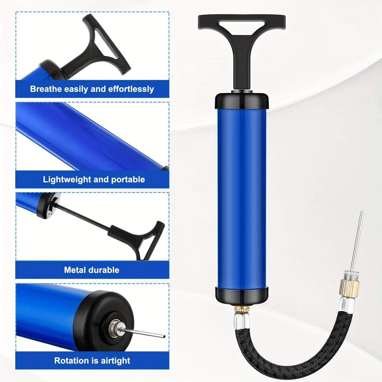 Portable Multifunctional Ball Pump with Needle & Nozzle - Inflator for Football, Basketball, Volleyball & Swimming Balls