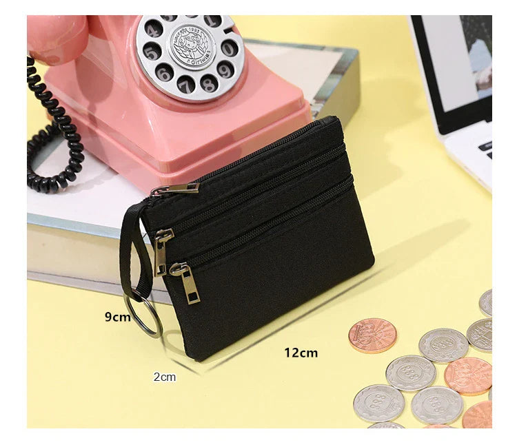 Canvas Mini Coin Purse with Zipper – Cute Solid Color Key & Money Pouch for Kids, Women & Men