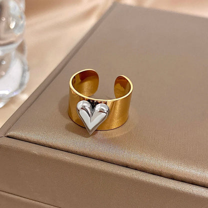 Greatera Stainless Steel Heart Cuff Ring – Wide Thick Statement Jewelry for Women & Men, European American Style