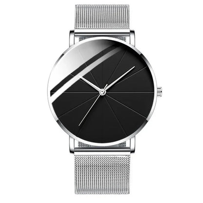 Men’s Minimalist Ultra-Thin Quartz Watch – Stainless Steel Mesh Band Business Fashion Wristwatch