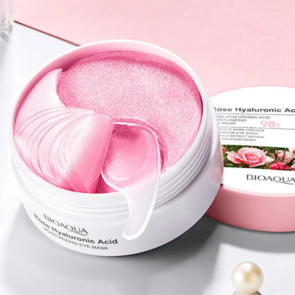 60PCS BIOAQUA Rose Hyaluronic Acid Eye Masks – Anti-Dark Circles, Eye Bags, Moisturizing & Firming Skincare Patches