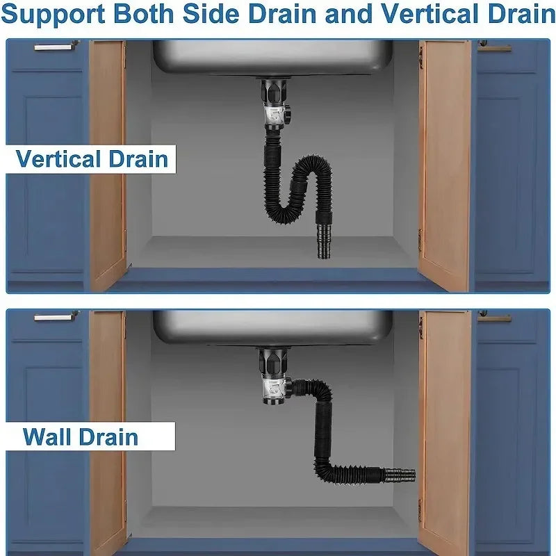 Flip-Top Kitchen Sink Drain with Retractable Deodorizing Filter - Anti-Clogging Flexible Downspout Bathroom Sink Accessory