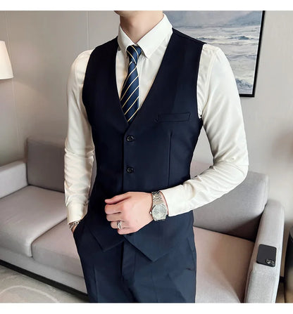 High-Quality Men’s 3-Piece Suit Set — Business Casual & Wedding Outfit (Jacket + Vest + Trousers), 2024 Fashion Banquet, Sizes S-6XL