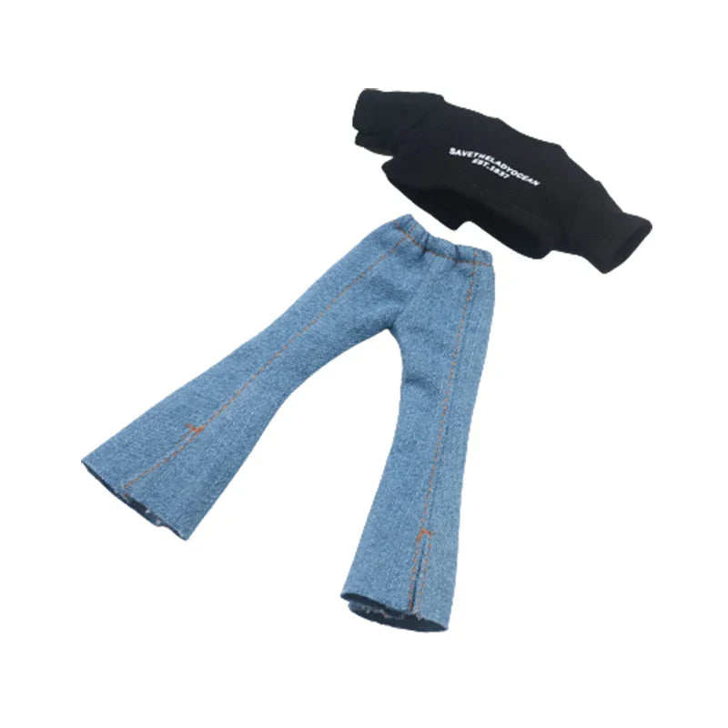 Blythe Doll Clothes – Fashion Tops, Black & White Shirts with Jeans & Plaid Pants for Azone OB22/OB24 Dolls