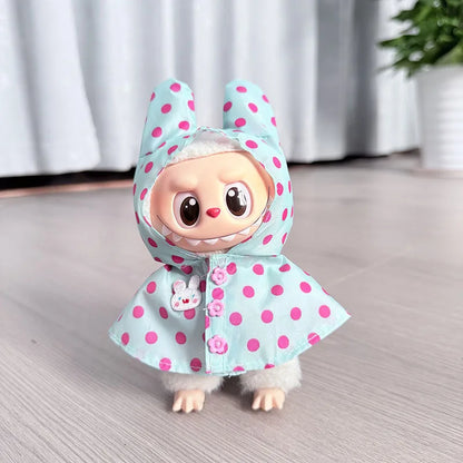 17CM Labubu Monster Doll Clothes – DIY Colorful Raincoat Outfit with Cute Candy Dots, Kids’ Gift Accessories