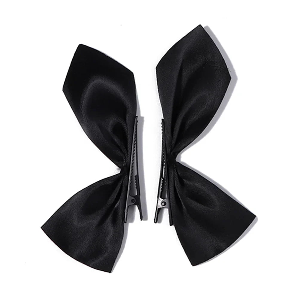 2pcs Black & White Ribbon Hair Bow Clips – Vintage Bowknot Side Hairpins, Cute Barrettes for Girls & Women, Headdress Accessories
