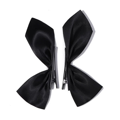 2pcs Black & White Ribbon Hair Bow Clips – Vintage Bowknot Side Hairpins, Cute Barrettes for Girls & Women, Headdress Accessories