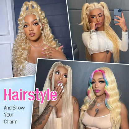 613 Blonde Lace Front Wig – 13x6 Human Hair, 250% Density Body Wave, Pre-Plucked 26 Inch Lace Front Wig