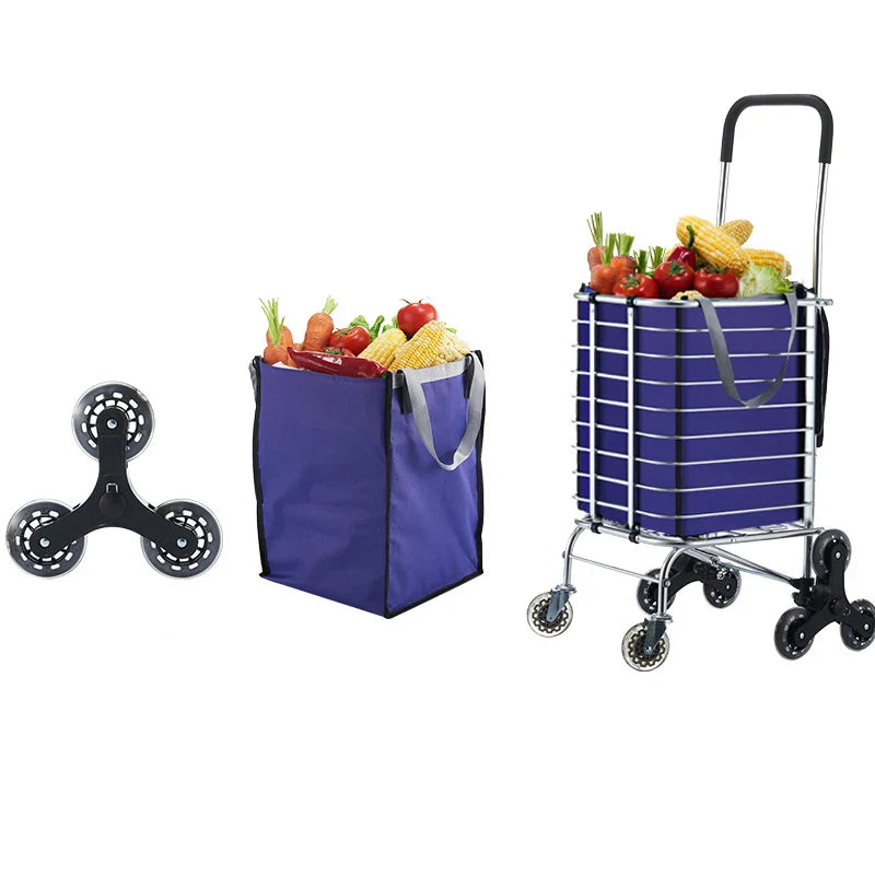 Portable Aluminum Alloy Grocery Cart – Folding Trolley with Large Capacity, Lightweight & Step Climbing Design