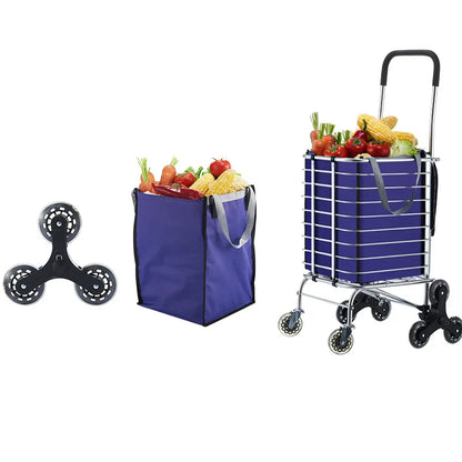 Portable Aluminum Alloy Grocery Cart – Folding Trolley with Large Capacity, Lightweight & Step Climbing Design