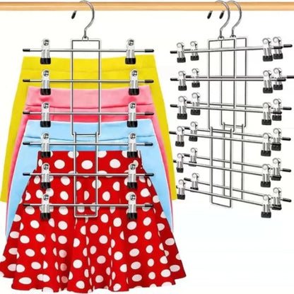 6-Layer Metal Clothes Hanger – Non-Slip Skirt & Trouser Rack with Clips for Clothing Storage