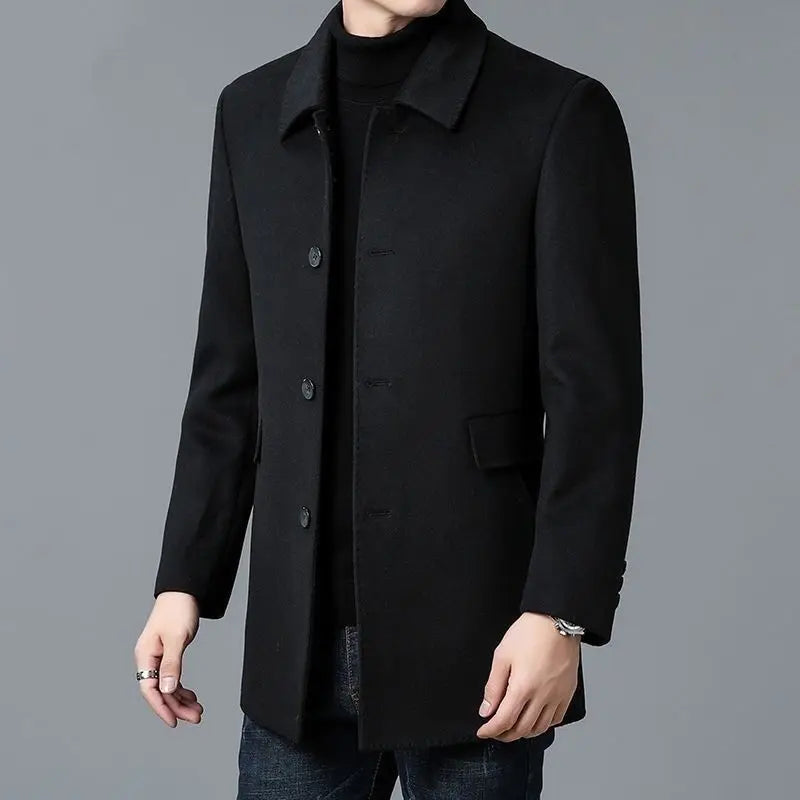 Men's Woolen Windbreaker Coat - Double-Sided Medium-Length Lapel Jacket for Four-Season Wear