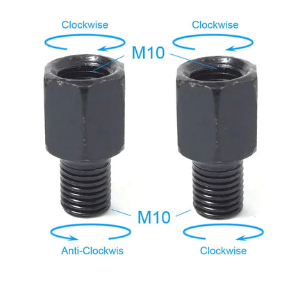 Pair Black Motorcycle Mirror Adapters M10 & M8 – 8mm/10mm Rearview Mirror Conversion Bolts, Left & Right Thread