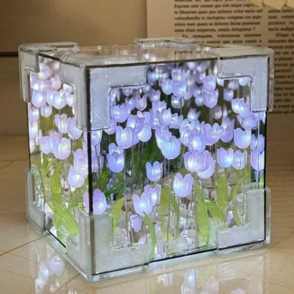 DIY Tulip Flower Sea Cube Night Lamp – 3D Creative Material Kit for Couples