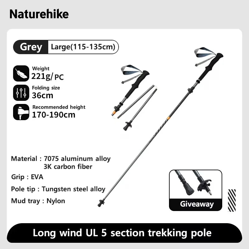 Naturehike Lightweight Trekking Poles – Carbon Fiber & Aluminum Alloy Folding Walking Sticks for Hiking & Climbing