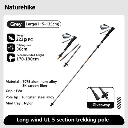 Naturehike Lightweight Trekking Poles – Carbon Fiber & Aluminum Alloy Folding Walking Sticks for Hiking & Climbing