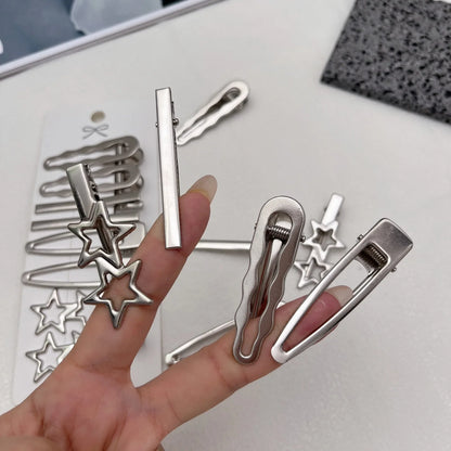 Silver Metal Hair Clips for Women & Girls | Y2K Duckbill Hairpin, Bangs Side Barrettes