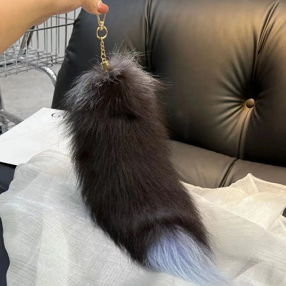 Natural Fox Fur Tail Keychain – 40cm Furry Racoon Bag Charm & Fluffy Keyring Accessory for Women