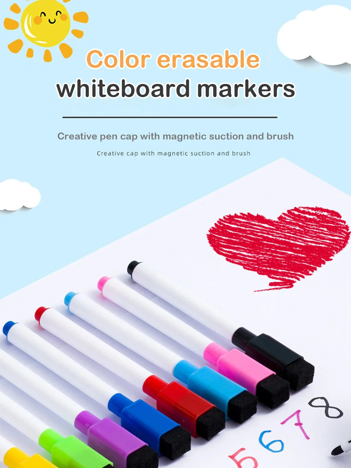 Magnetic Erasable Whiteboard Pen — Colored Blackboard Marker for Classroom, Office, Note-Taking & Teaching Supplies