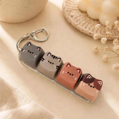 Cute Cat Relax Keycap Fidget Toy - Kawaii 4-Key Keyboard Keychain & Bag Charm Gift