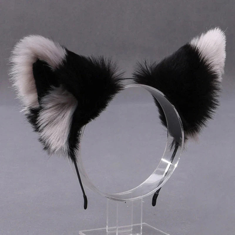 Lolita Animal Cat & Fox Ear Hair Hoops — Cosplay Faux Fur Hairband for Girls, Halloween Anime Headwear Accessory
