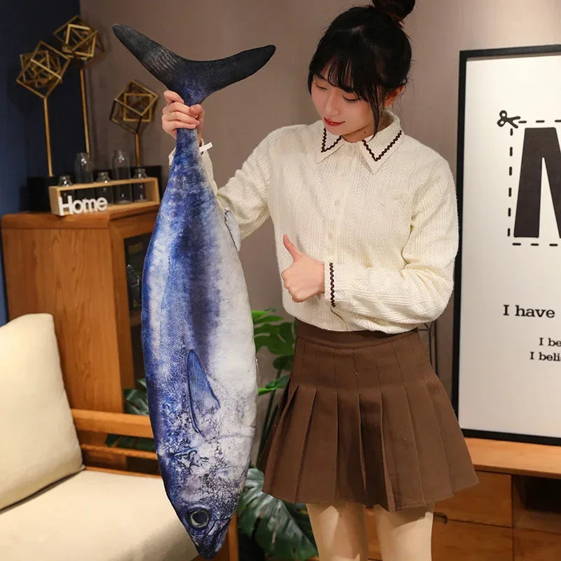 3D Realistic Fish Plush Pillow - Soft Tuna, Salmon & Grouper Stuffed Cushion Toy Gift