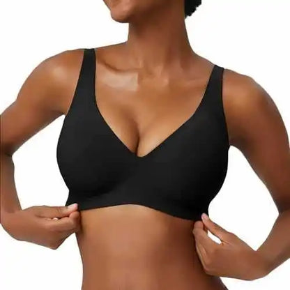 Women’s Pink Leopard Print Bra – Seamless Wire-Free Full Cup Underwear, Soft Support, Breathable Deep V Design
