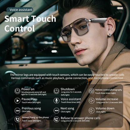Smart Bluetooth Glasses with AI Voice Navigation – Outdoor Sports Headphones, Photochromic Lens, Waterproof & Anti-UV Sunglasses