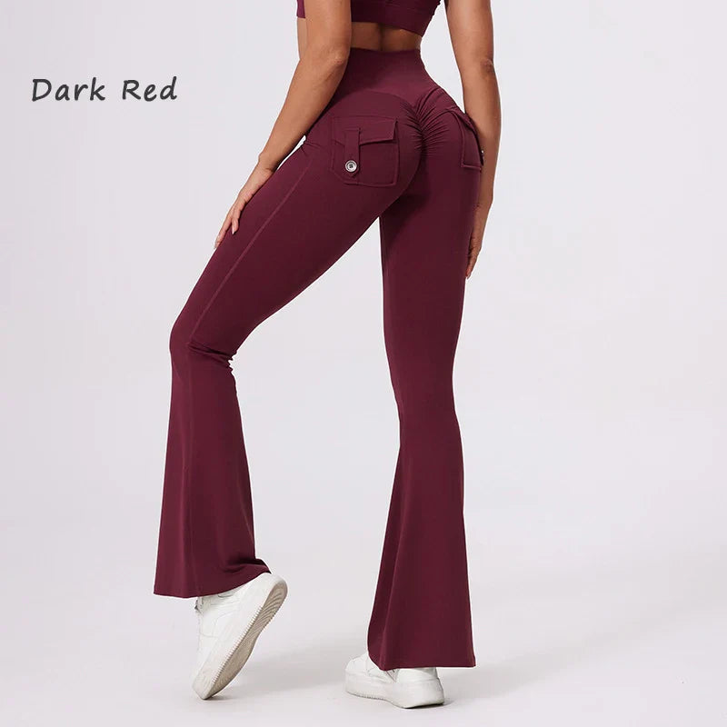 DIAS FIT JOY Women’s High-Waisted Bell Bottom Yoga Pants – Pocket Hip-Lifting Quick-Dry Fitness Gym & Running Leggings