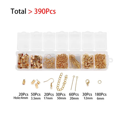 210-400Pcs Jewelry Making Kit - Lobster Clasps Jump Rings Crimp Beads Findings for DIY Bracelets & Necklaces
