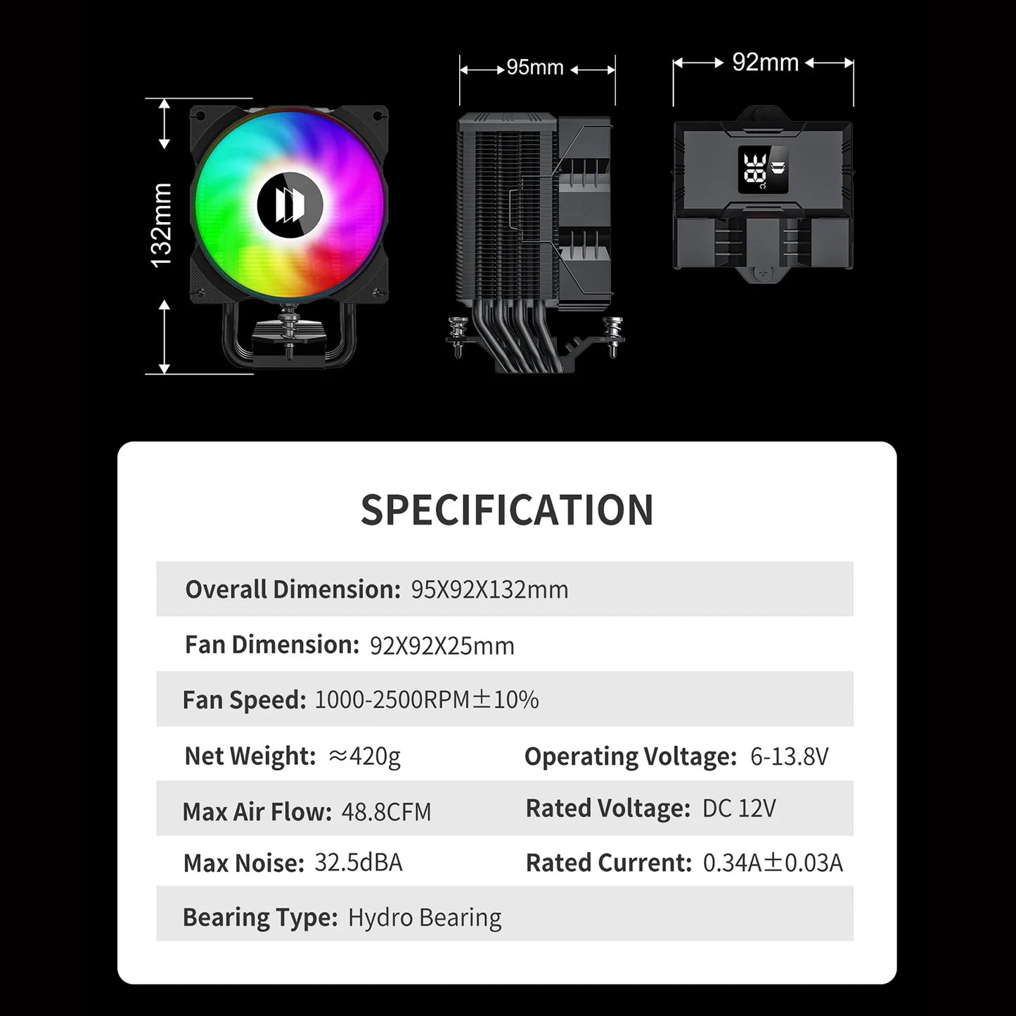 UPSIREN Walrus Assassin 90 CPU Air Cooler – Digital Display 4 Heat Pipe 92mm High Performance Radiator for Intel LGA1700/1200 & AMD AM4/AM5 Cooling System