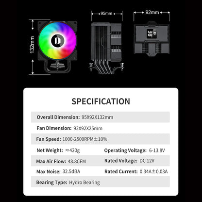 UPSIREN Walrus Assassin 90 CPU Air Cooler – Digital Display 4 Heat Pipe 92mm High Performance Radiator for Intel LGA1700/1200 & AMD AM4/AM5 Cooling System