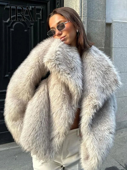 TRAF Sequin Woven Jacket for Women – Loose Fit, Stand Collar, Long Sleeve, Chic Autumn & Winter Outerwear 2023