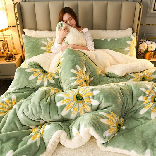 Thick Warm Flannel Fleece Comforter – Winter Bedding Quilt for Cold Nights