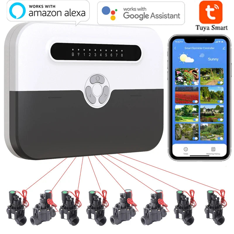 8 Station WiFi Smart Sprinkler Controller – Indoor Irrigation System, Remote Control via Phone, Alexa Compatible