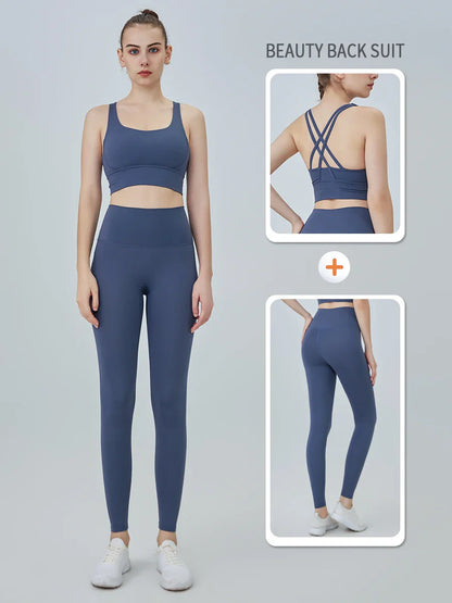 2-Piece Women’s Yoga Tracksuit – Pilates Fitness Set with Push-Up Sports Bra & Leggings for Gym Workout