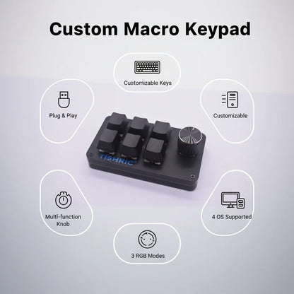 TISHRIC RGB Mini Macro Mechanical Keypad – 3/4/6-Key Hot Swap Programmable Gaming & Multimedia Keyboard
