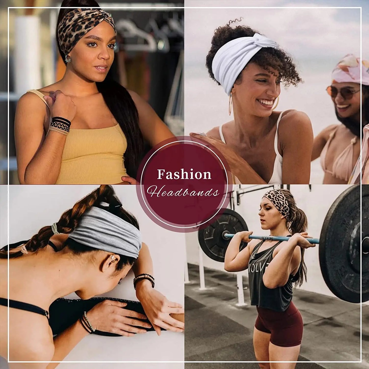 Boho Yoga Headbands for Women - Wide Thick Stretchy Turban with Leopard Print, African-Inspired Knotted Head Bands