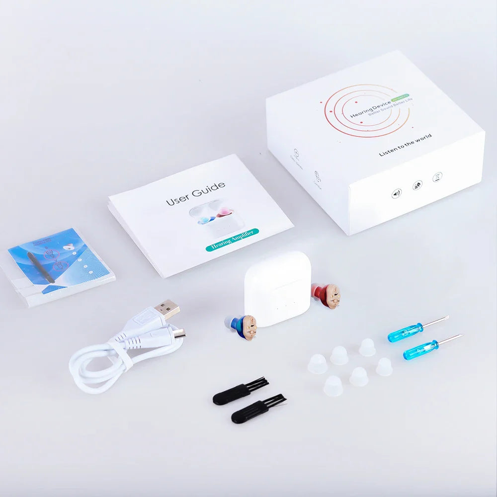Rechargeable Invisible Hearing Aids for Elderly – Mini Wireless ITE Sound Amplifier Listening Device
