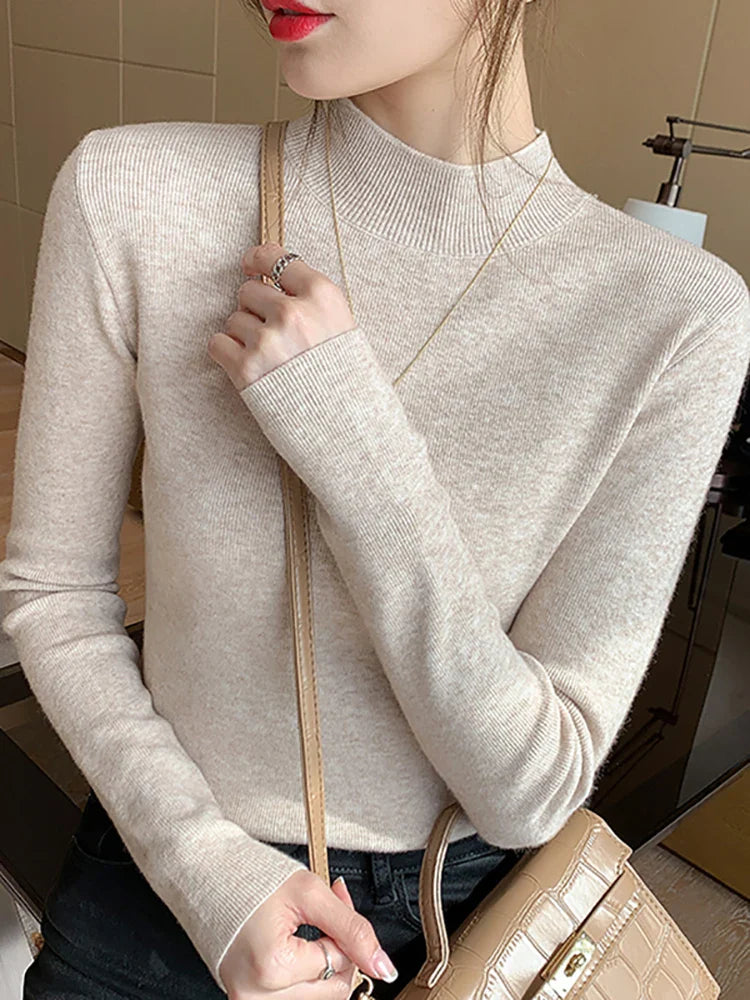 AOSSVIAO 2024 New Women's Turtleneck Sweater - Fashion Stretch Knitted Pullovers, Long Sleeve Bottoming Top