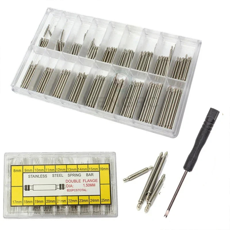 270pcs Stainless Steel Spring Bars Set – 8mm to 25mm for Watchband Strap Repair & Watch Accessories