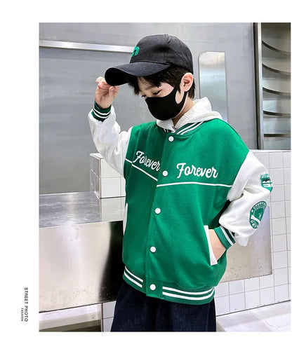 Autumn Baseball Jacket for Teens - Quilted Cotton Bomber Coat for Boys & Girls, Kids Jacket for Fall