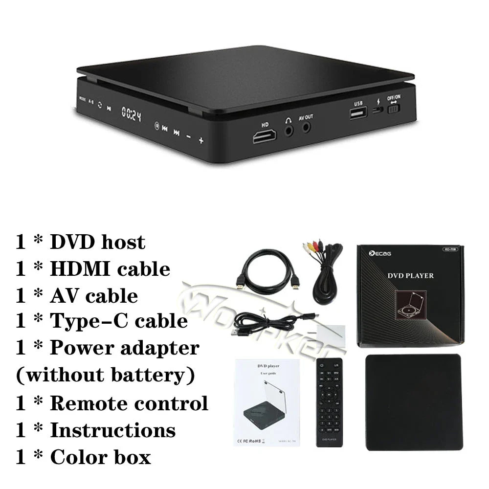 Woopker HD DVD Player – HDMI & AV Connection, USB Input, Headphone Output, LED Touch Screen, 1080P Type-C 5V/2A