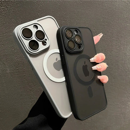 Luxury Matte Armor Case for MagSafe - Magnetic Wireless Charging, Shockproof Hard Cover for iPhone 11-16 Pro Max Plus