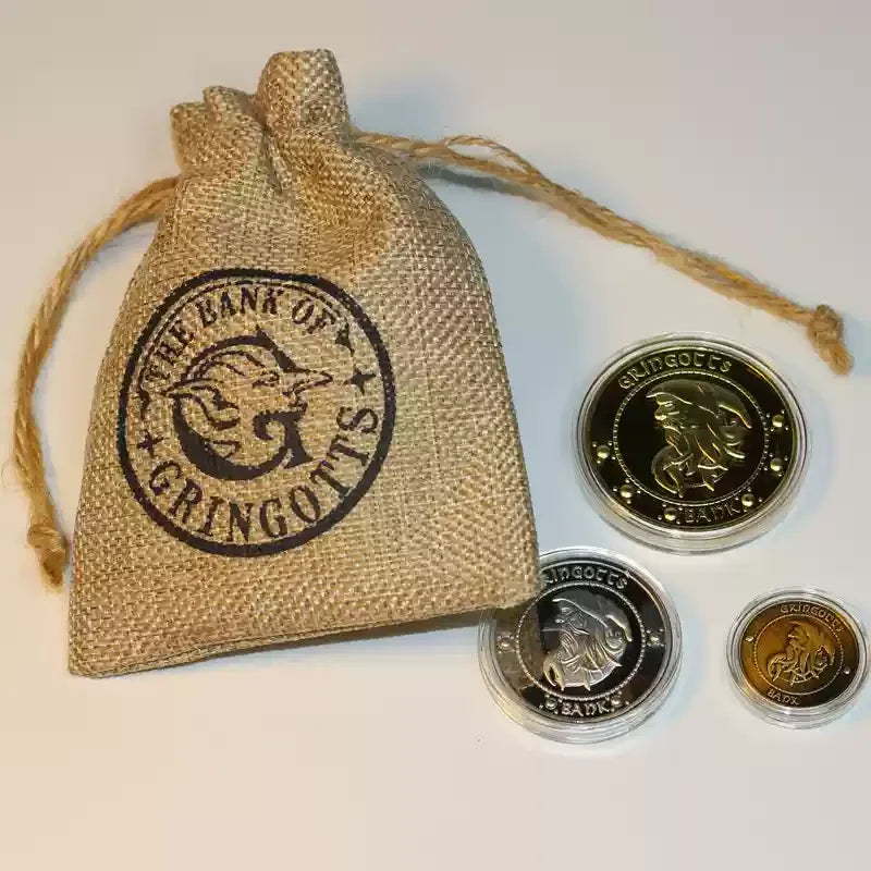 Harry Potter Gringotts Commemorative Coin Badge – Gold Galleon Money Bag Collectible, Birthday Gift