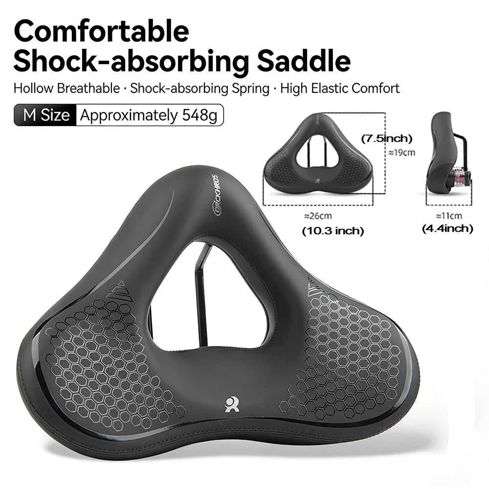 Ergonomic Bike Saddle - Thick Soft Shock-Absorbing Hollow Breathable Seat for Mountain & Road Bikes