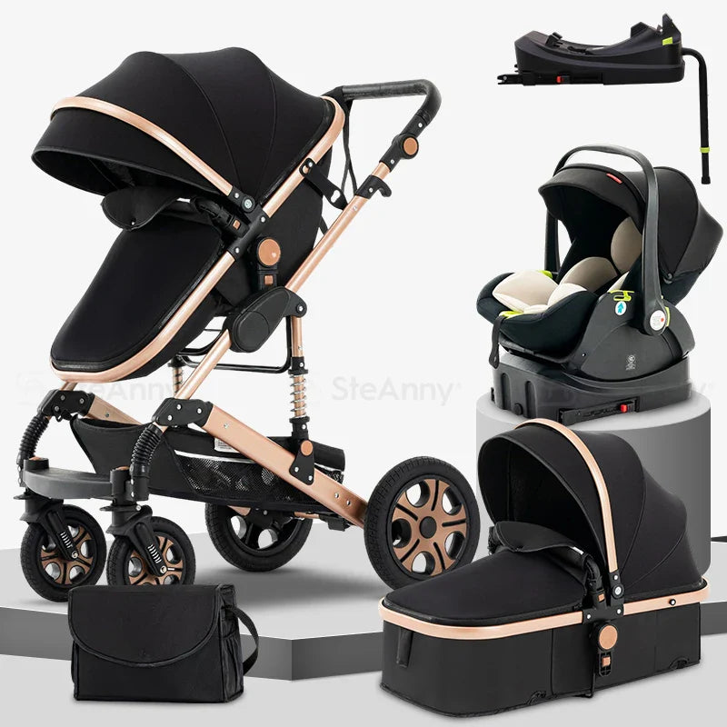 3-in-1 Baby Stroller Travel System – Foldable Newborn Pram with Isofix Base & Reversible Carriage