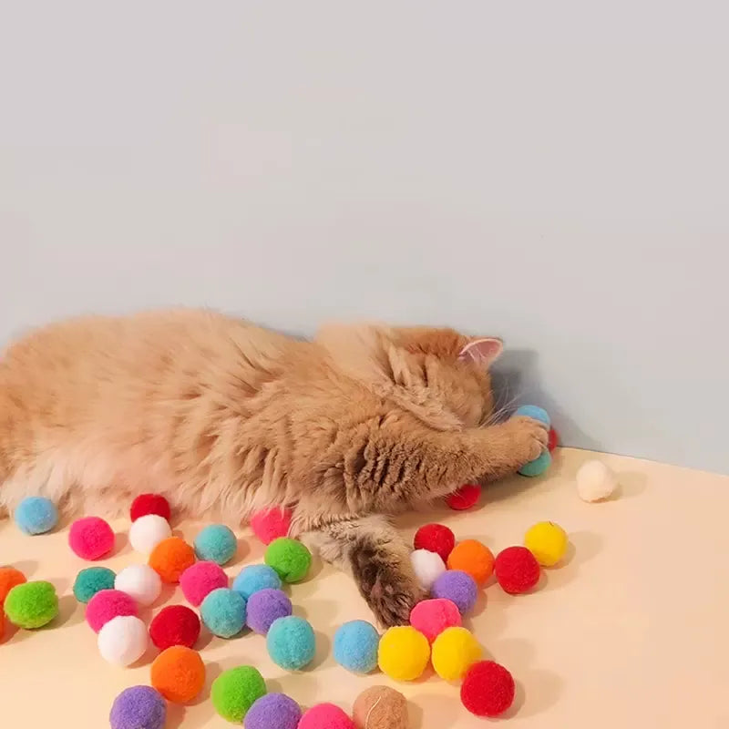 Interactive Cat Toys for Launch Training - Creative Mini Pompoms Games, Stretch Plush Ball Toys for Kittens - Pet Accessories and Cat Supplies