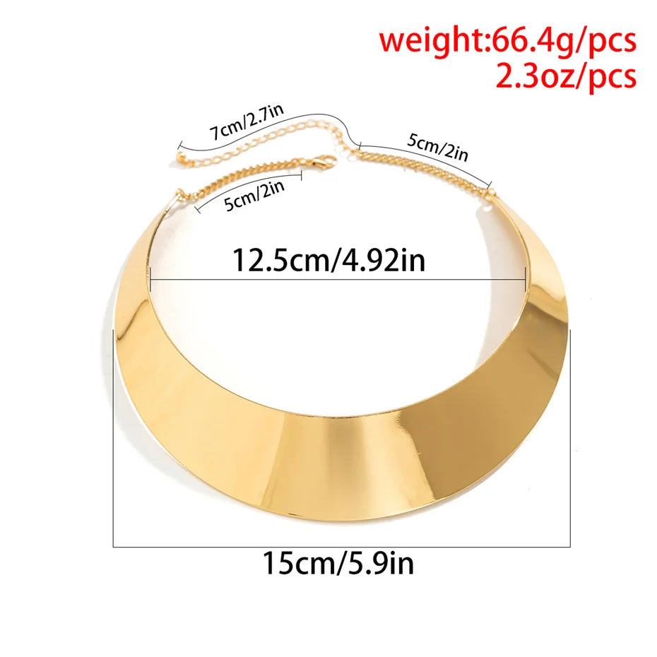 Exaggerated Chunky Metal Wire Choker Necklace – Gold Punk Collar, Wide Smooth Chain, Steampunk Jewelry for Women